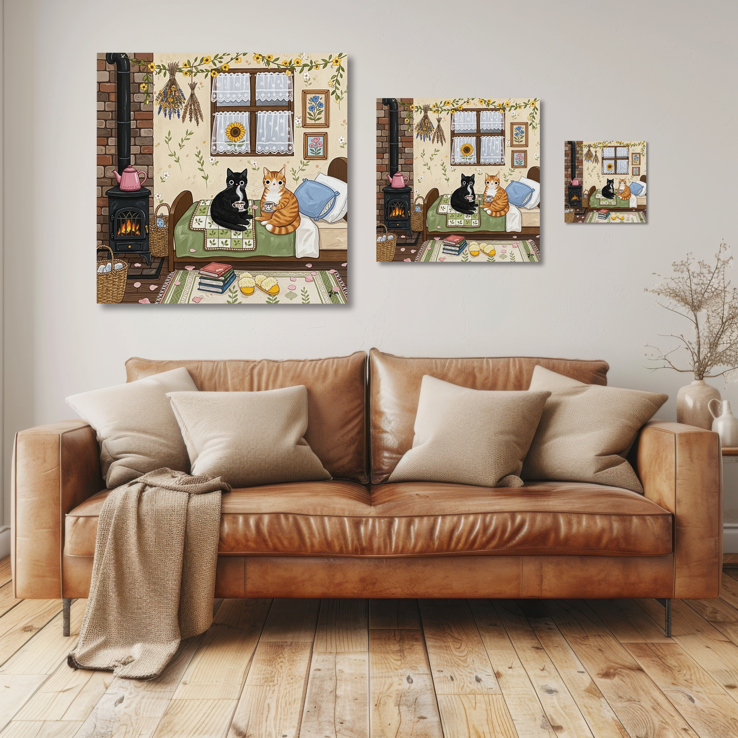 Two Cozy Cats in a Rustic Autumn Cabin with Warm Tea and Peaceful Vibes Poster