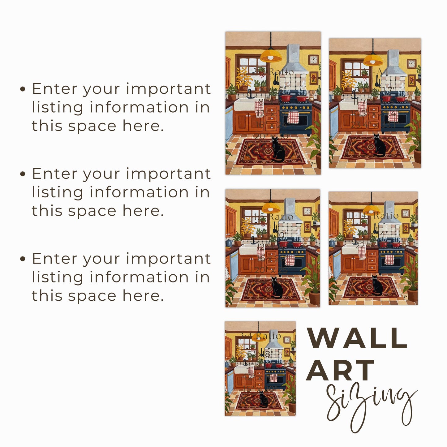 Rustic Kitchen Illustration with Black Cat, Plants, and Farmhouse Decor Poster Print