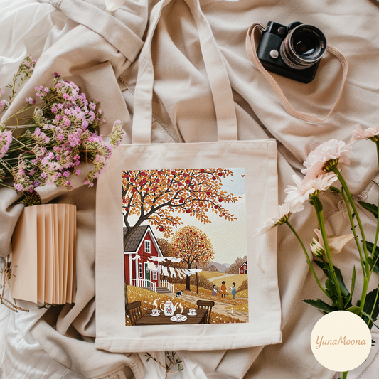 Beautiful Autumn Scene Cotton Canvas Tote Bag, Eco-Friendly Bag, Market Tote, Fall Decor, Thanksgiving Gift