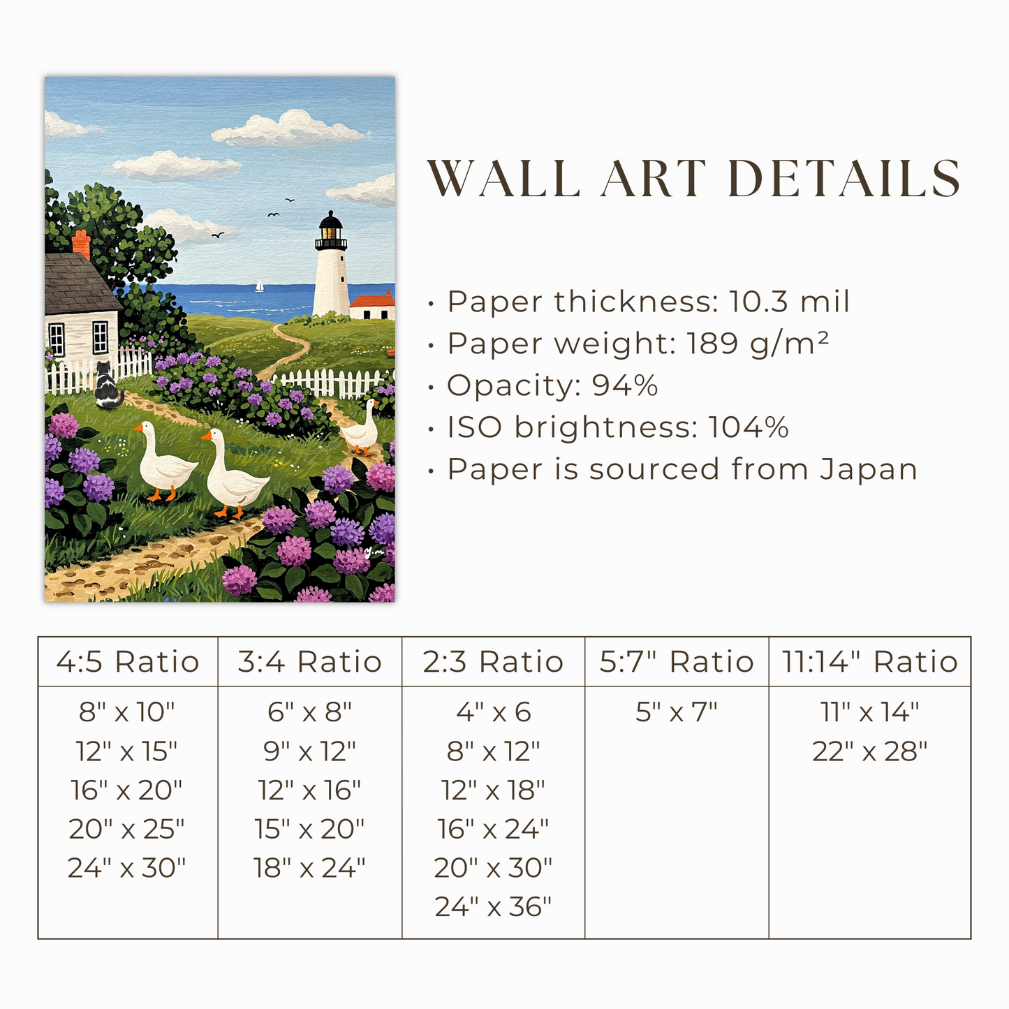 Countryside Ocean Landscape Painting Countryside Ocean Lighthouse Handdrawn Coastal Wildflower Field Cat Art Ducks Beach Illustration Animal Cat