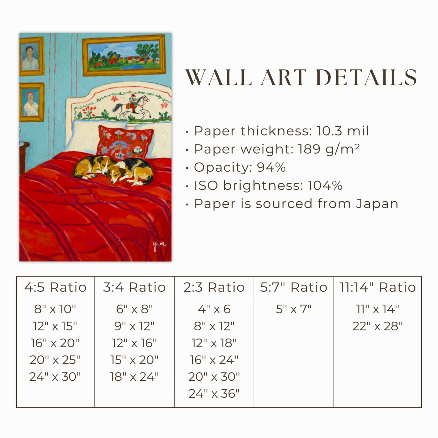 Cozy Corgis Sleeping on Red Bed Art Print Whimsical Dog Bedroom Illustration with Vintage Decor and Blue Walls by YunaMoona